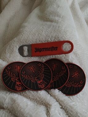 Jägermeister Bottle Opener & Coaster Set in Black and Orange
